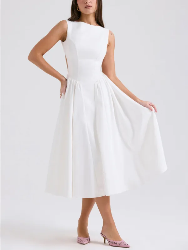 Stylish And Elegant Solid Color Round Neck Backless Sleeveless Midi Dress sold by Like My Choice
