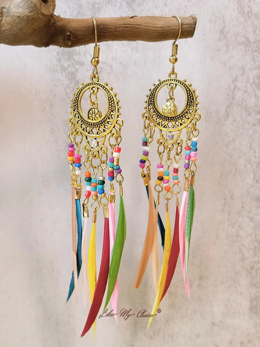 Vintage Ethnic Long Feather Dangle Boho Earrings sold by Like My Choice product image thumbnail 3