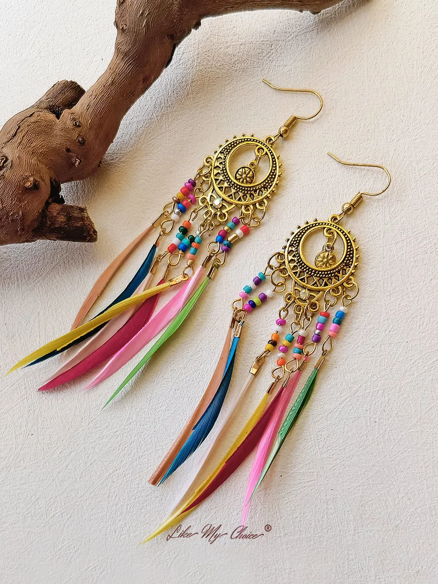 Vintage Ethnic Long Feather Dangle Boho Earrings sold by Like My Choice product image thumbnail 4