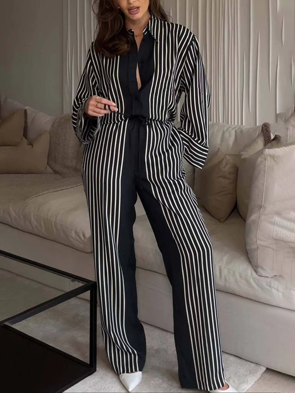 Colorblock Striped Long Sleeve Loose Shirt sold by Like My Choice product image thumbnail 3