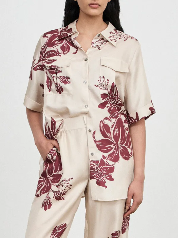 Modern Satin Floral Print Short Sleeve Loose Shirt sold by Like My Choice