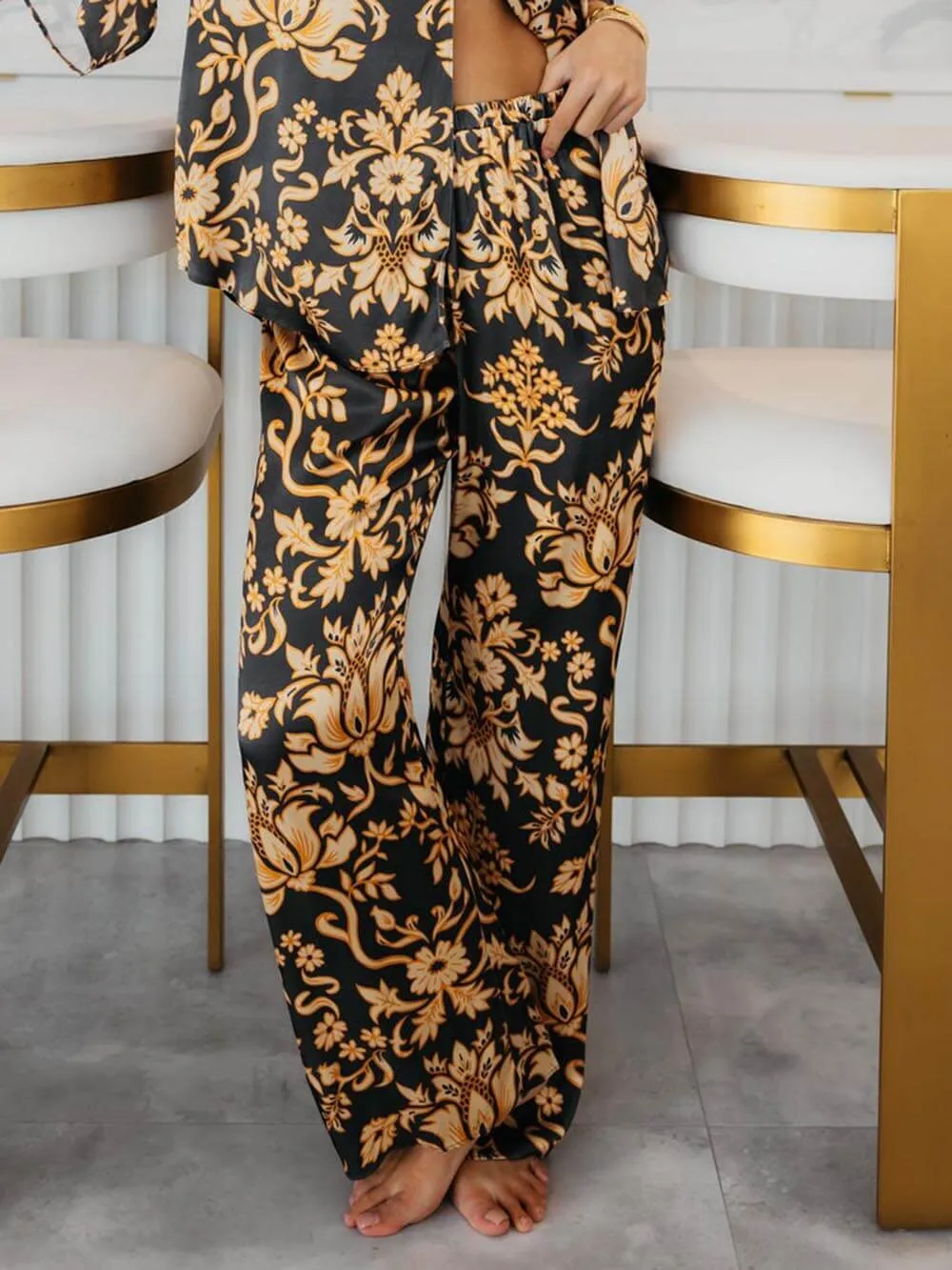 Unique Gillespie Loose Satin Printed Pocket Wide Leg Pants sold by Like My Choice