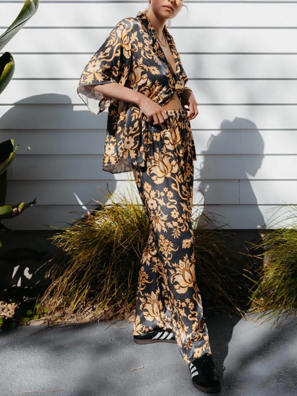 Unique Gillespie Loose Satin Printed Pocket Wide Leg Pants sold by Like My Choice product image thumbnail 5