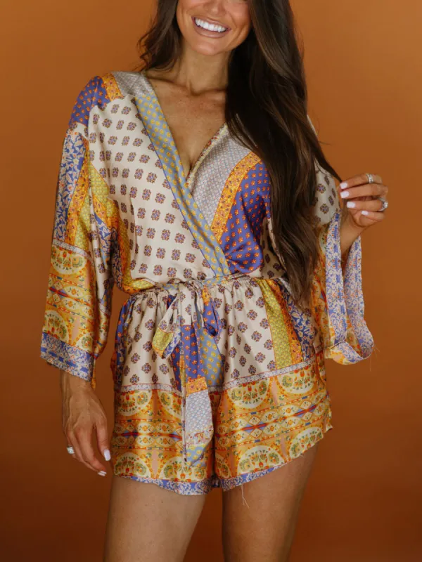 Satin Unique Paisley Print V-Neck Lace-Up Shorts sold by Like My Choice