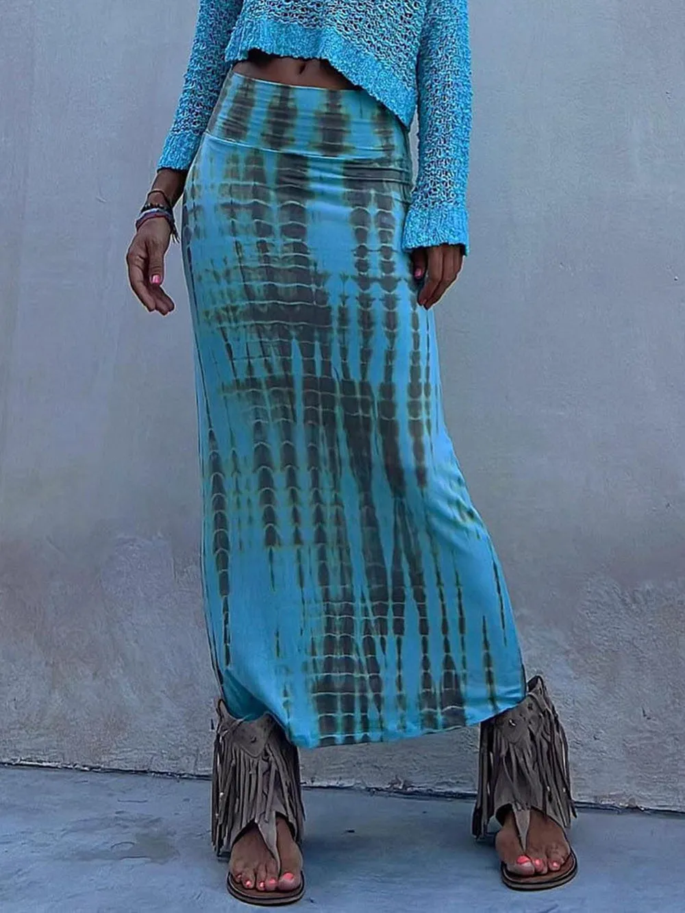 Tie-Dye Elastic Waist Maxi Skirt sold by Like My Choice