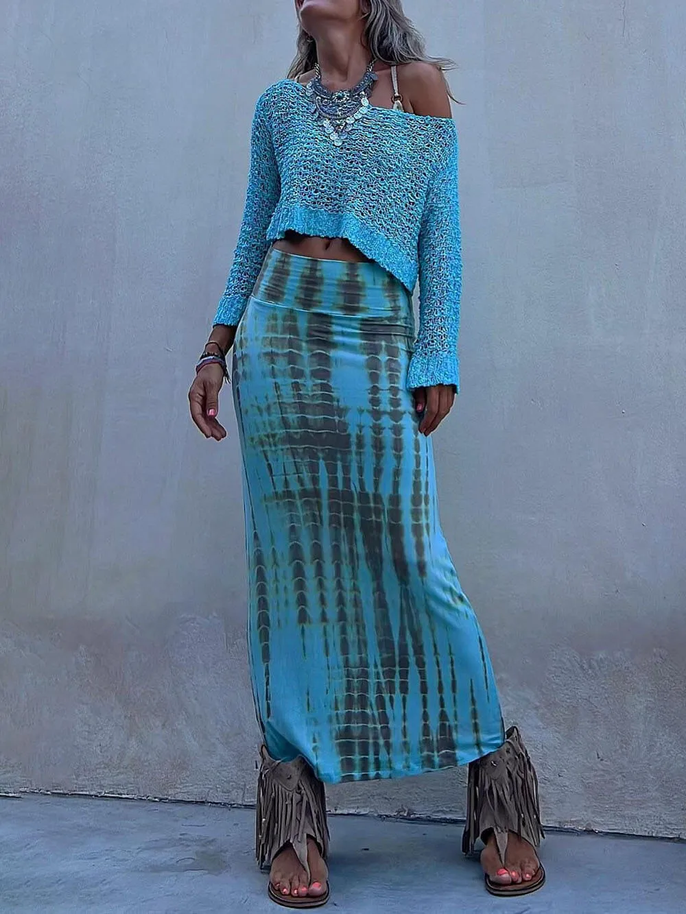 Tie-Dye Elastic Waist Maxi Skirt sold by Like My Choice product image thumbnail 3