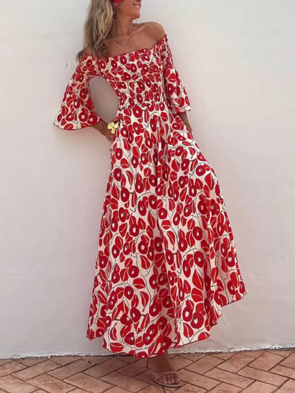 Floral Print Smocked Off Shoulder Pocketed Maxi Dress sold by Like My Choice