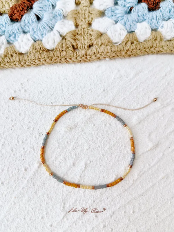 Adjustable Drawstring Beaded Bracelet Gray Orange sold by Like My Choice