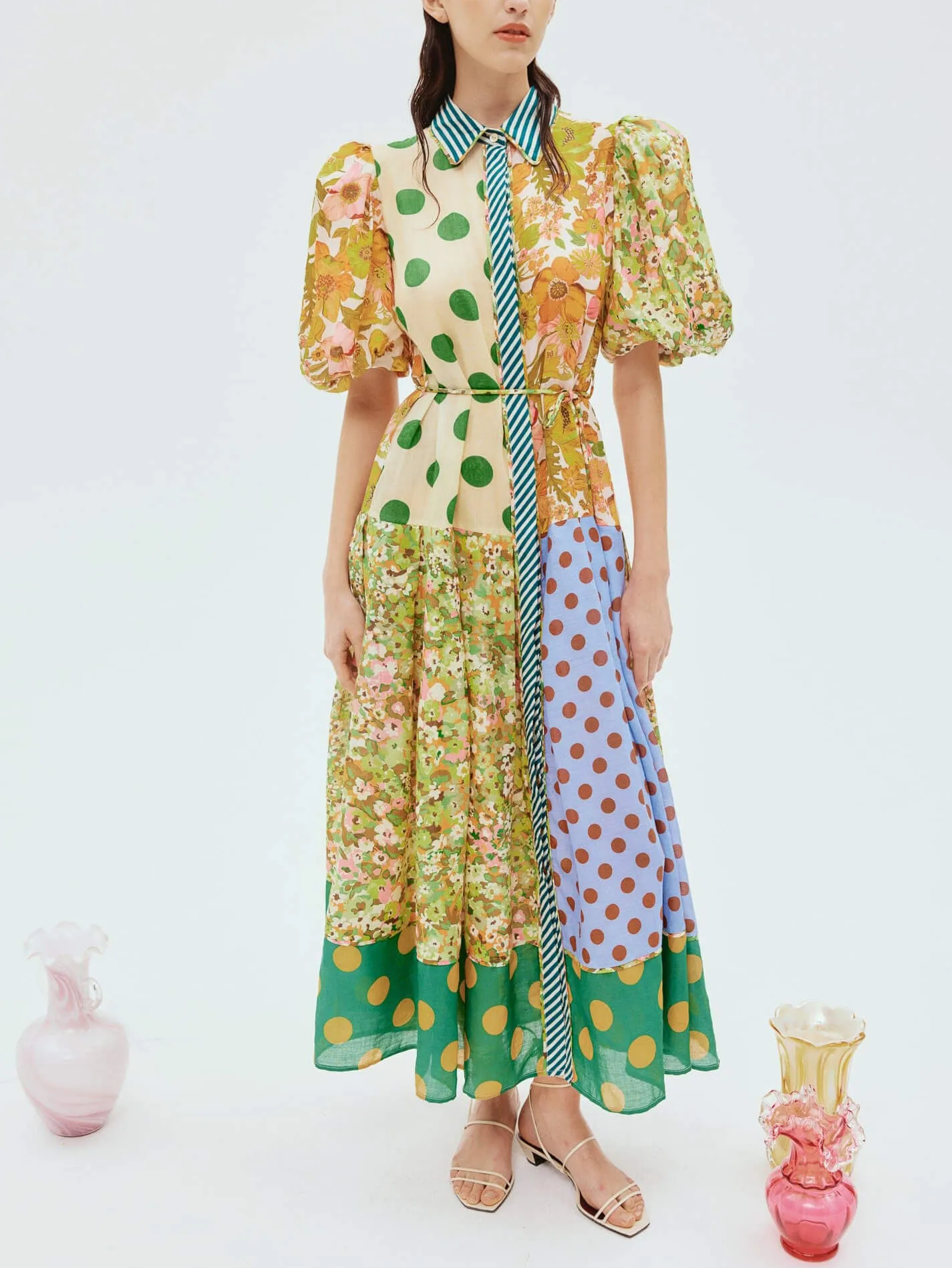 Exquisite Retro Floral Print Puff Sleeve Midi Dress sold by Like My Choice