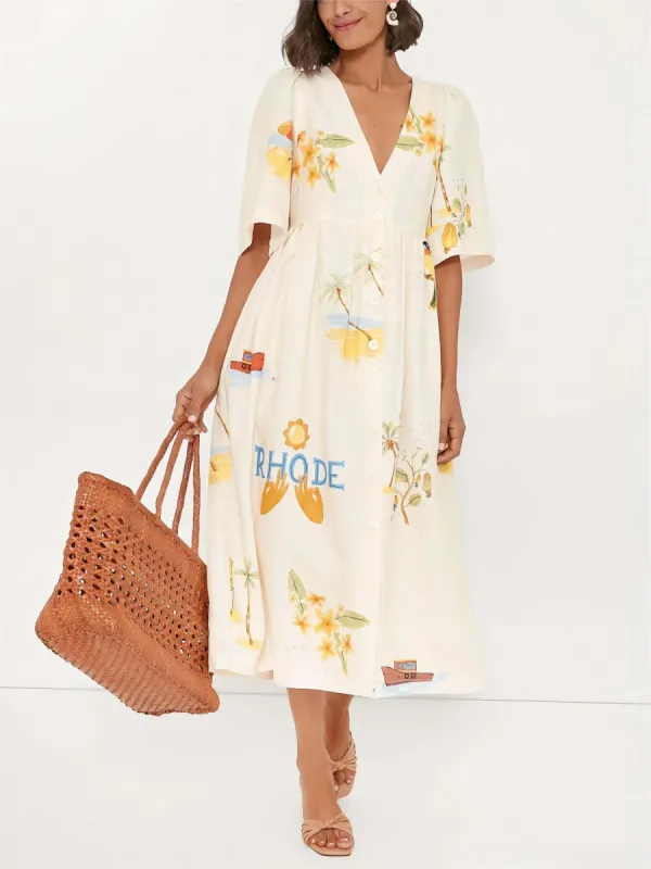 Unique Holiday Folk Floral Print Puff Sleeve Midi Dress sold by Like My Choice