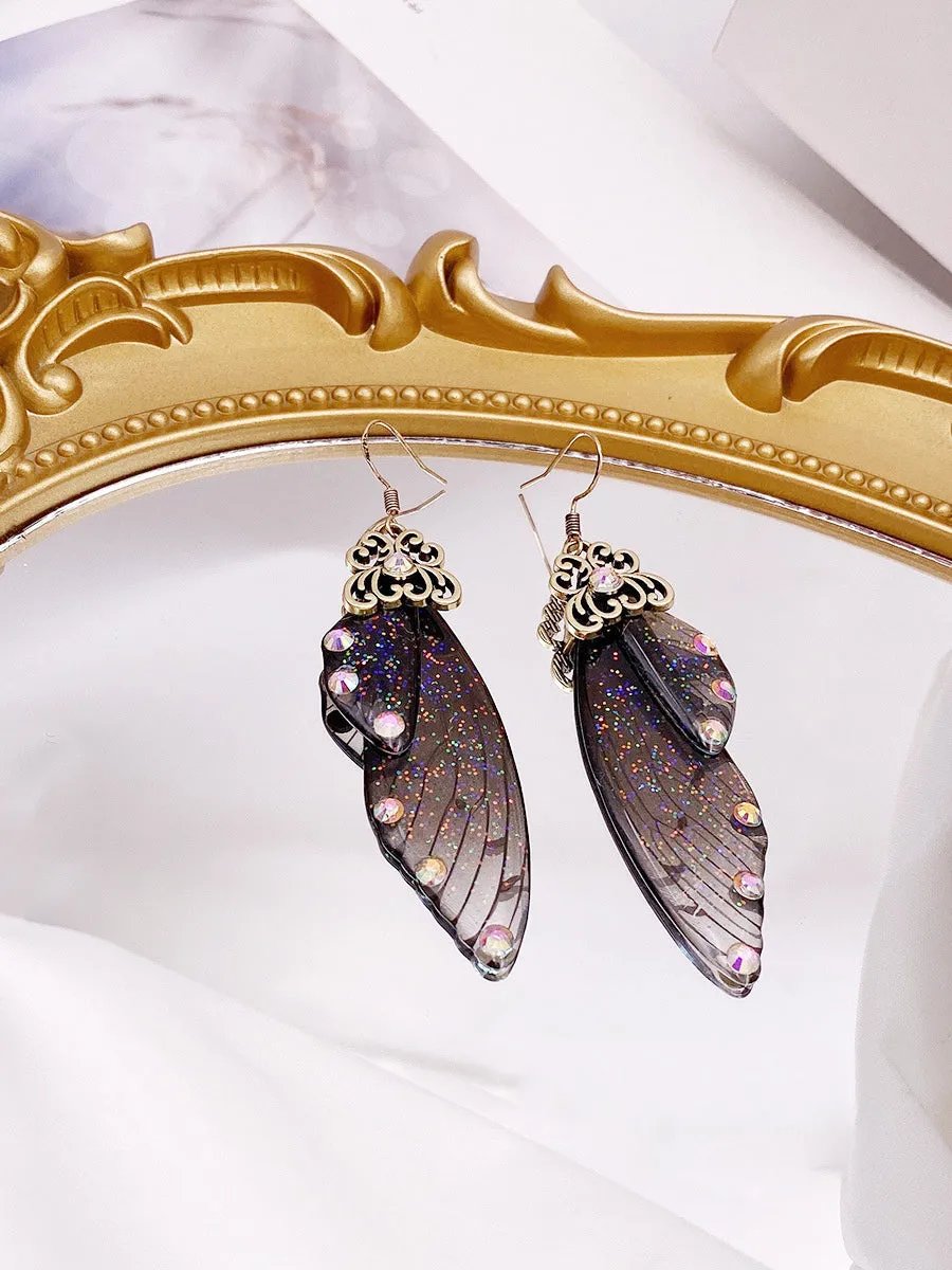 Butterfly Wing Black Rhinestone Cicada Wing Crystal Earrings sold by Like My Choice product image thumbnail 5