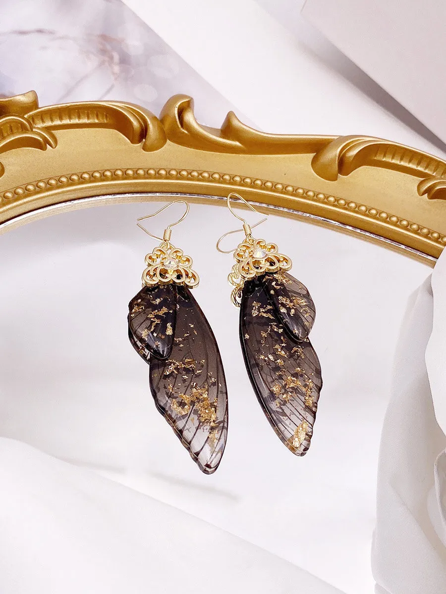 Butterfly Wing Black Rhinestone Cicada Wing Crystal Earrings sold by Like My Choice