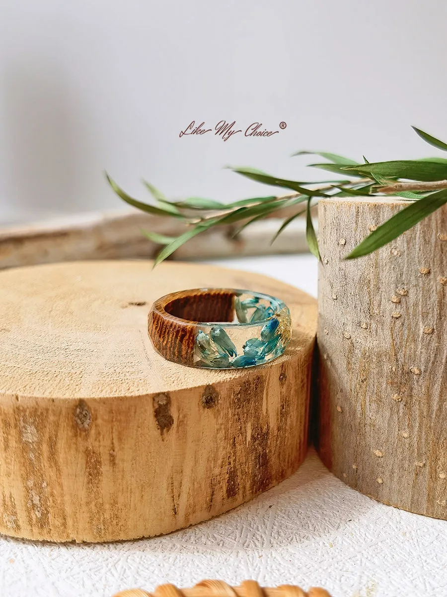 Handmade Dried Flower Inlaid Resin Ring-Gold foil blue sold by Like My Choice product image thumbnail 3
