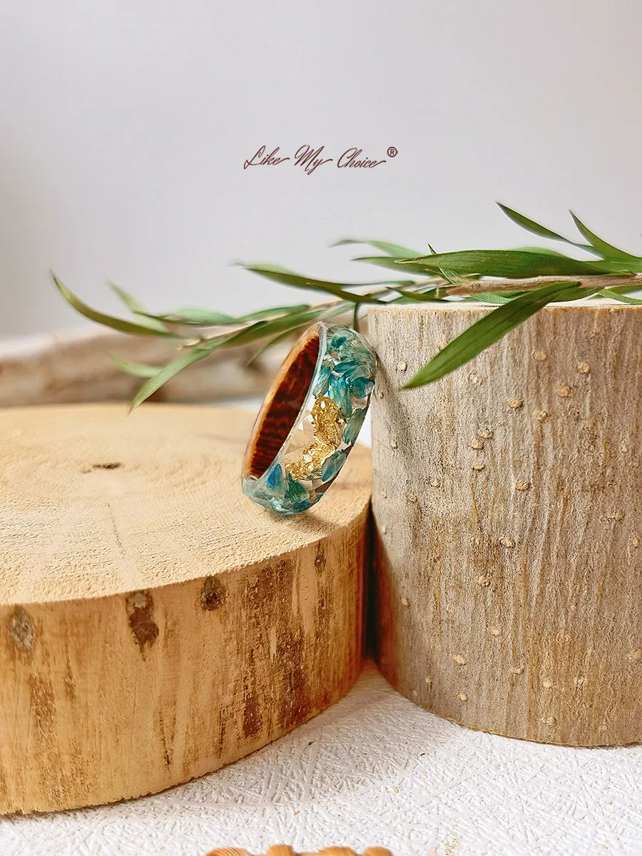 Handmade Dried Flower Inlaid Resin Ring-Gold foil blue sold by Like My Choice product image thumbnail 4