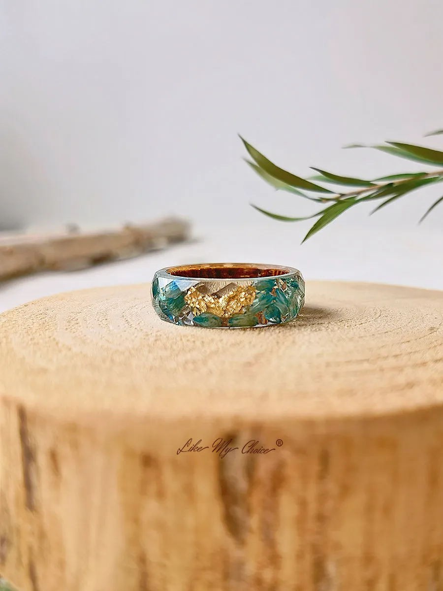 Handmade Dried Flower Inlaid Resin Ring-Gold foil blue sold by Like My Choice