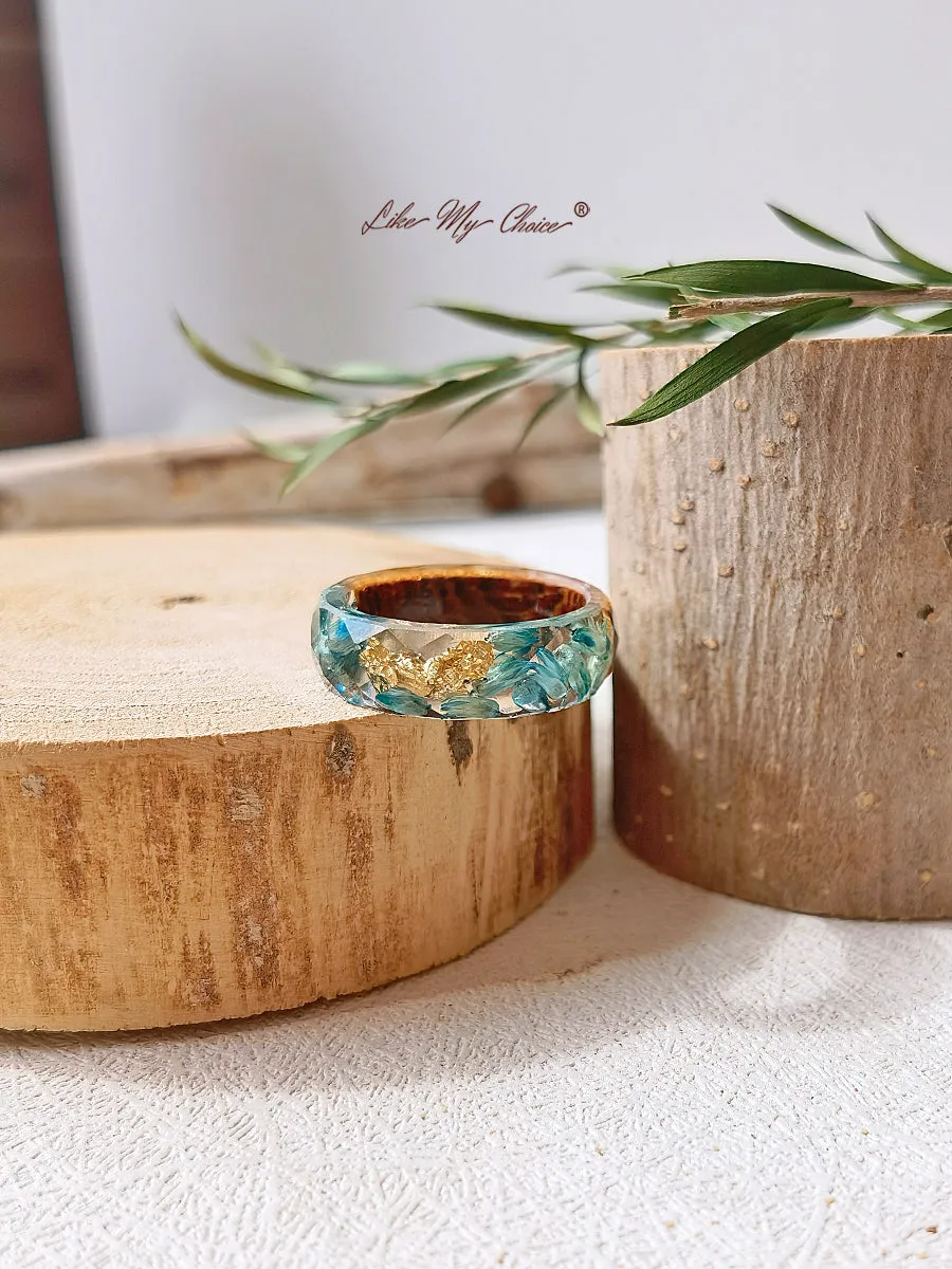 Handmade Dried Flower Inlaid Resin Ring-Gold foil blue sold by Like My Choice product image thumbnail 2