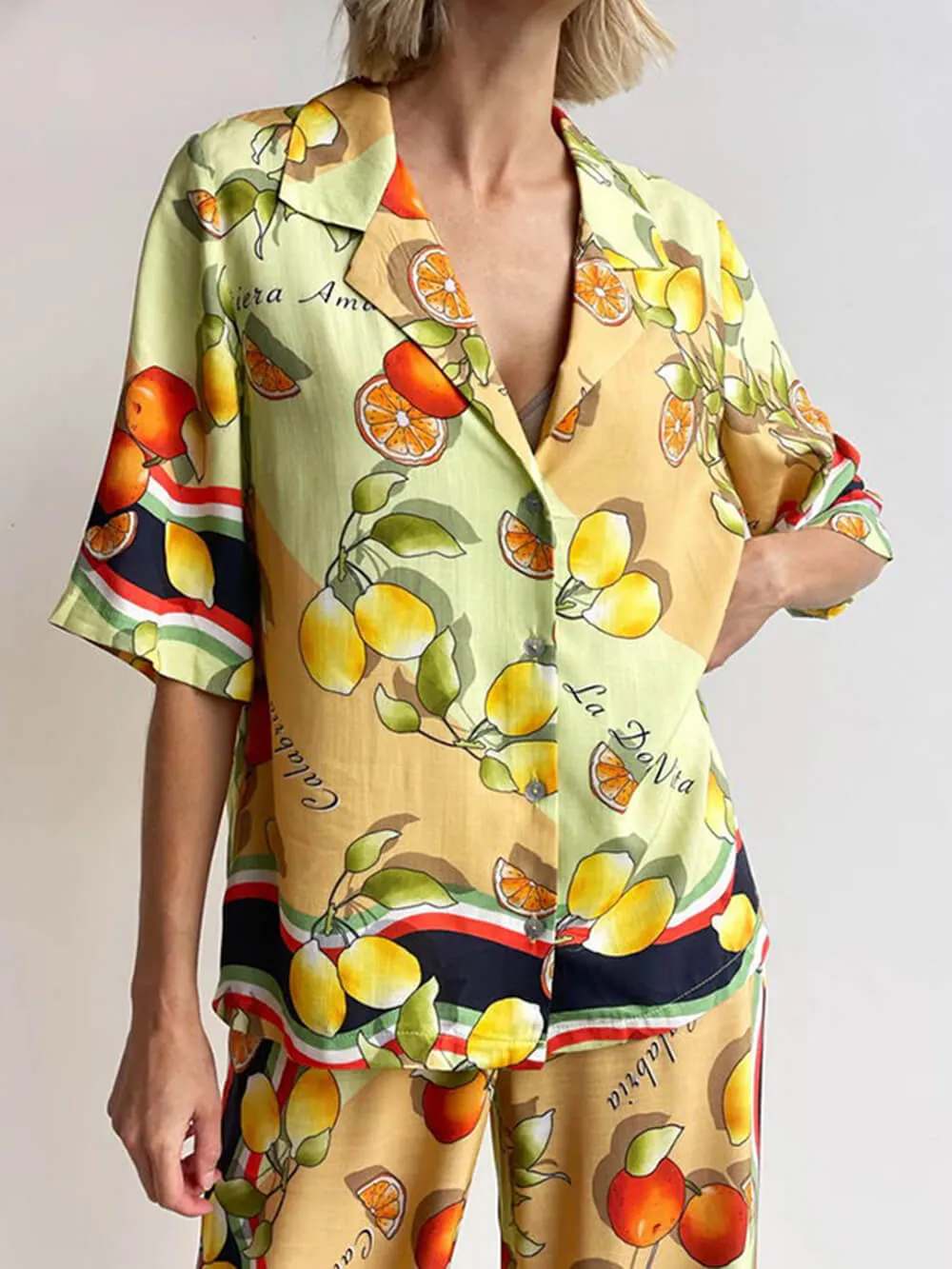 Modern Lemon Print Mid-Rise Wide Leg Pants sold by Like My Choice product image thumbnail 3