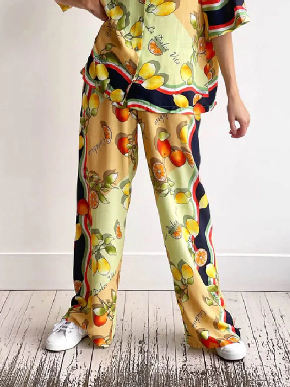 Modern Lemon Print Mid-Rise Wide Leg Pants sold by Like My Choice