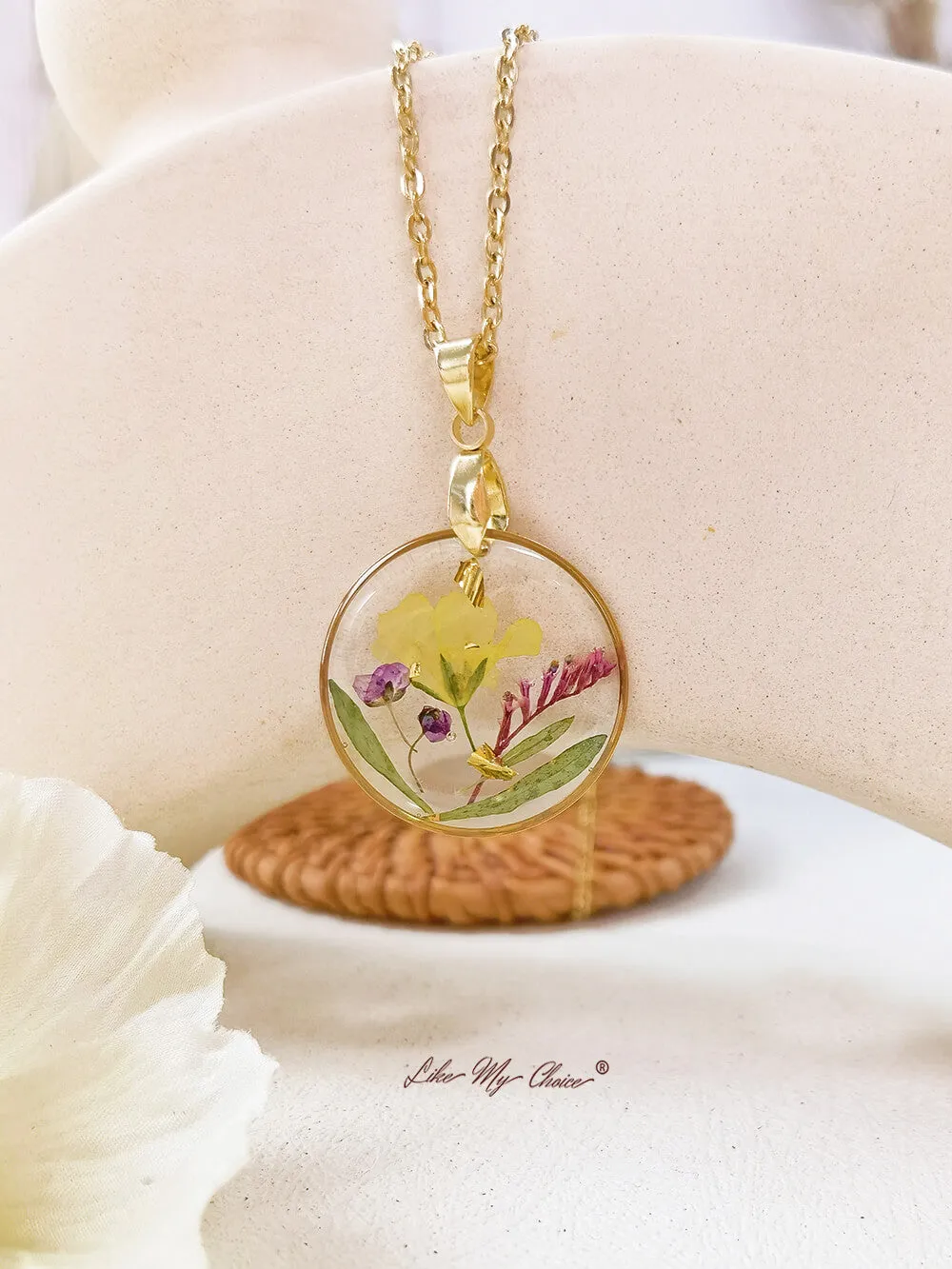 Handmade Birth Flower Bouquet Pressed Resin Pendant Necklaces-March flower sold by Like My Choice product image thumbnail 2