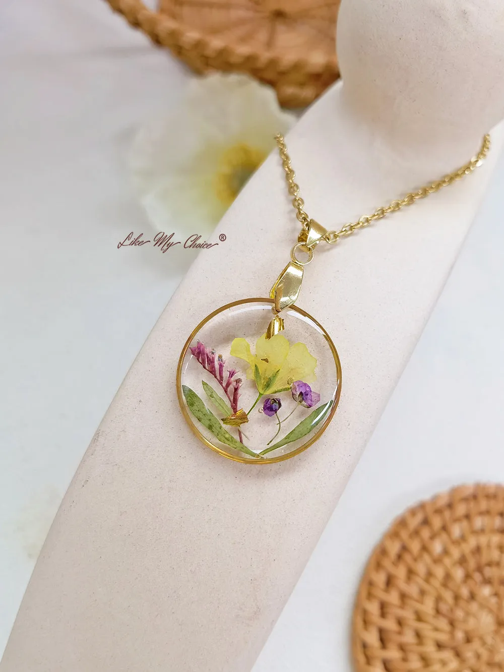 Handmade Birth Flower Bouquet Pressed Resin Pendant Necklaces-March flower sold by Like My Choice product image thumbnail 3