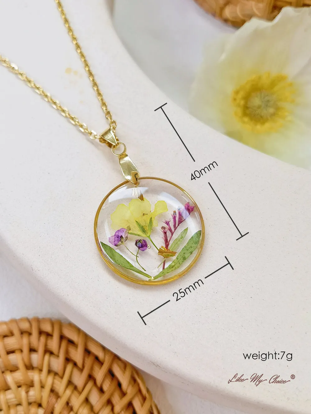 Handmade Birth Flower Bouquet Pressed Resin Pendant Necklaces-March flower sold by Like My Choice product image thumbnail 4