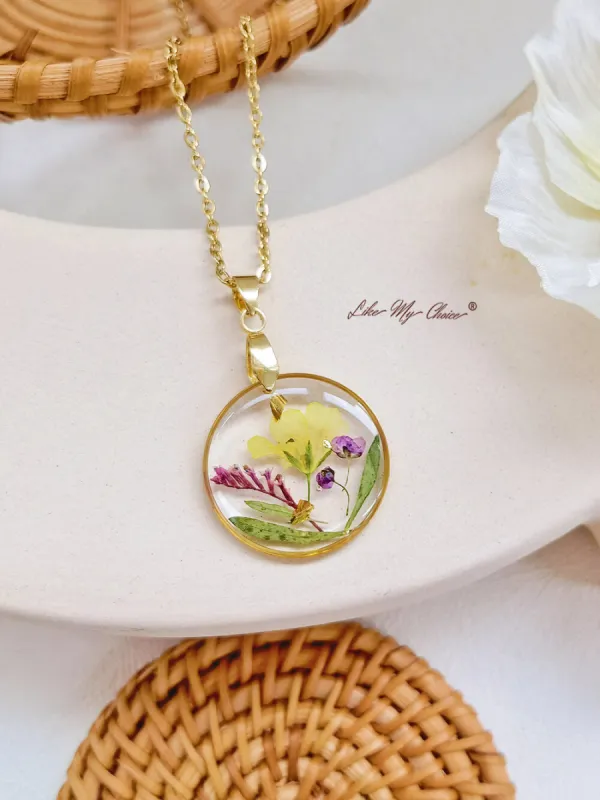 Handmade Birth Flower Bouquet Pressed Resin Pendant Necklaces-March flower sold by Like My Choice