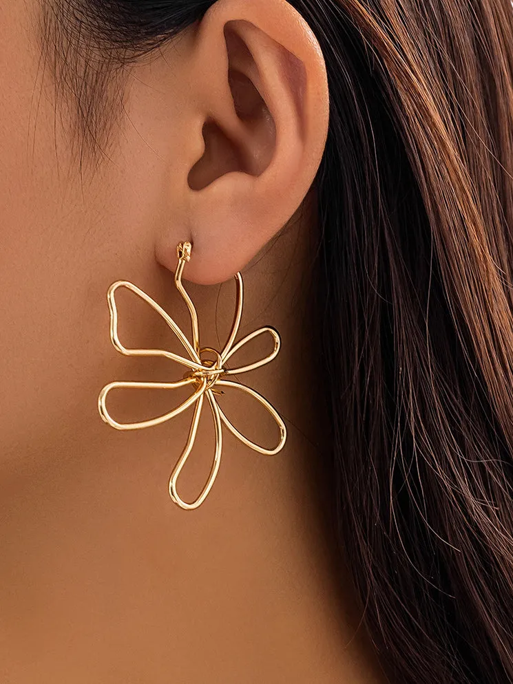 Fashionable Metal Glossy Large Flower Earrings sold by Like My Choice