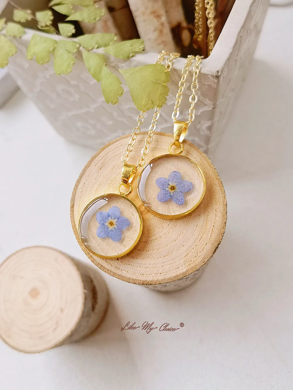 Forget Me Not Gold Plated Memorial Pressed Flower Pendant Necklace sold by Like My Choice product image thumbnail 2