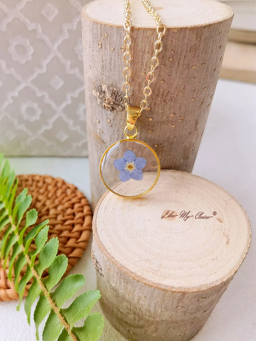 Forget Me Not Gold Plated Memorial Pressed Flower Pendant Necklace sold by Like My Choice product image thumbnail 3