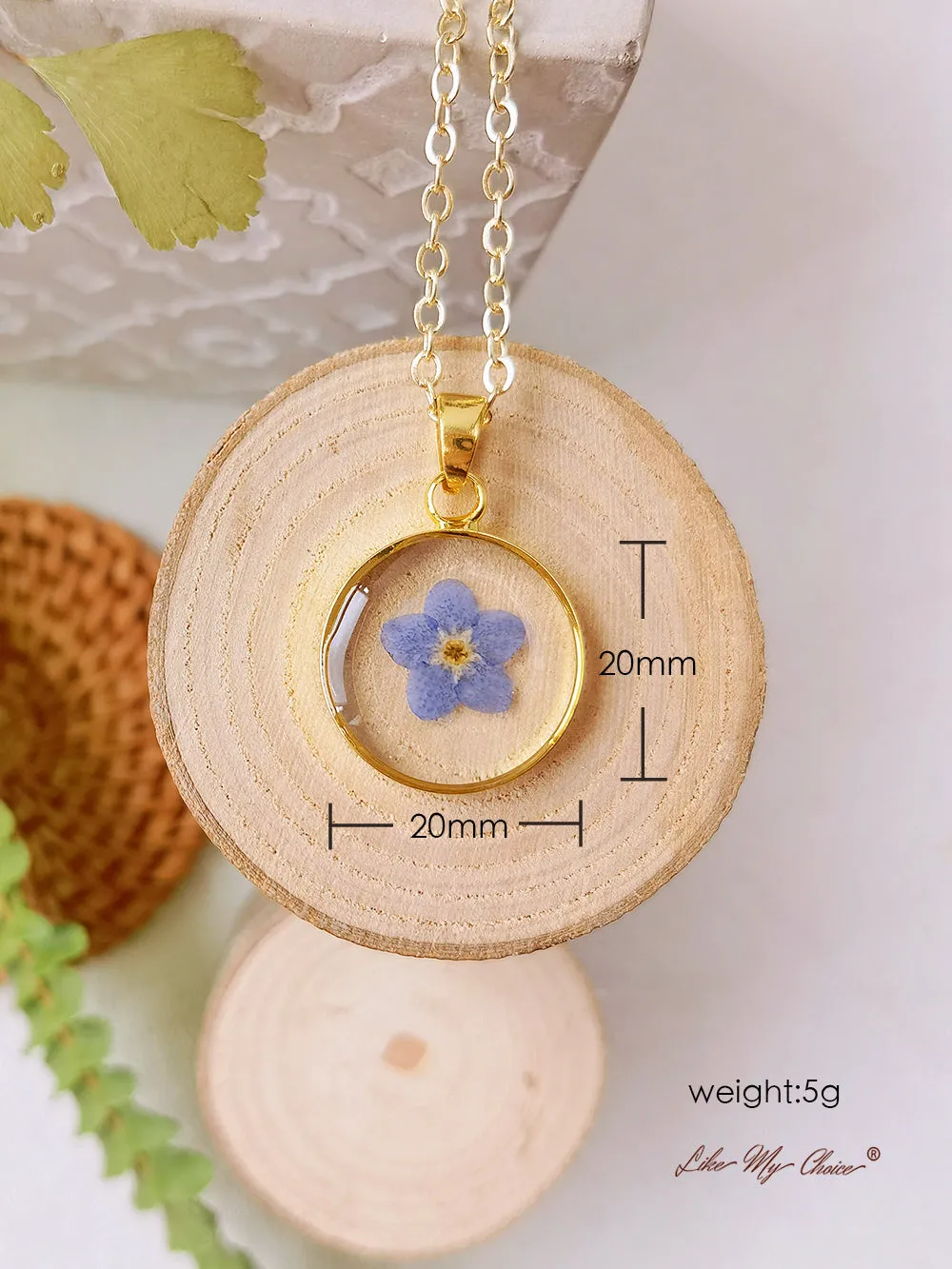 Forget Me Not Gold Plated Memorial Pressed Flower Pendant Necklace sold by Like My Choice product image thumbnail 4