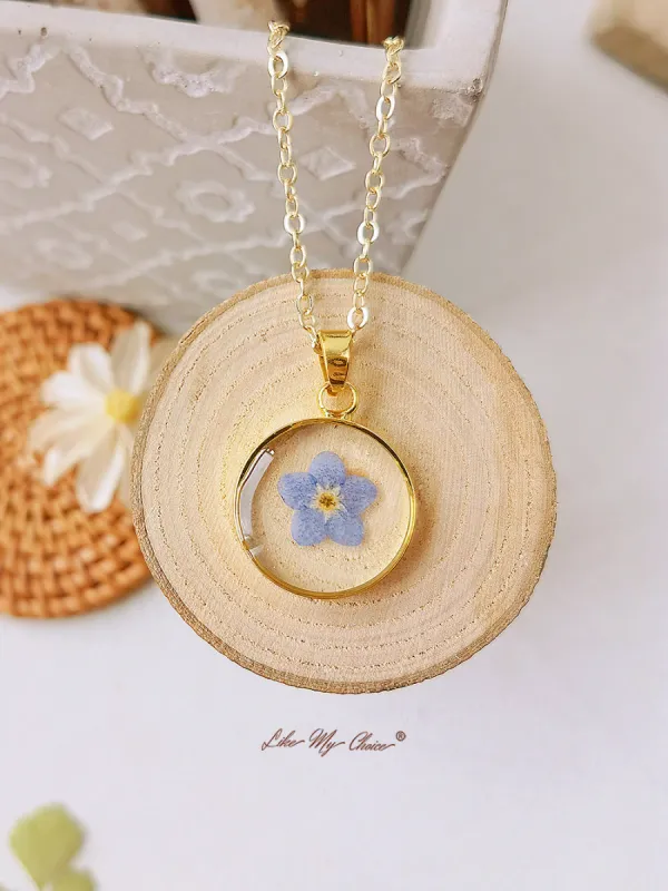 Forget Me Not Gold Plated Memorial Pressed Flower Pendant Necklace sold by Like My Choice