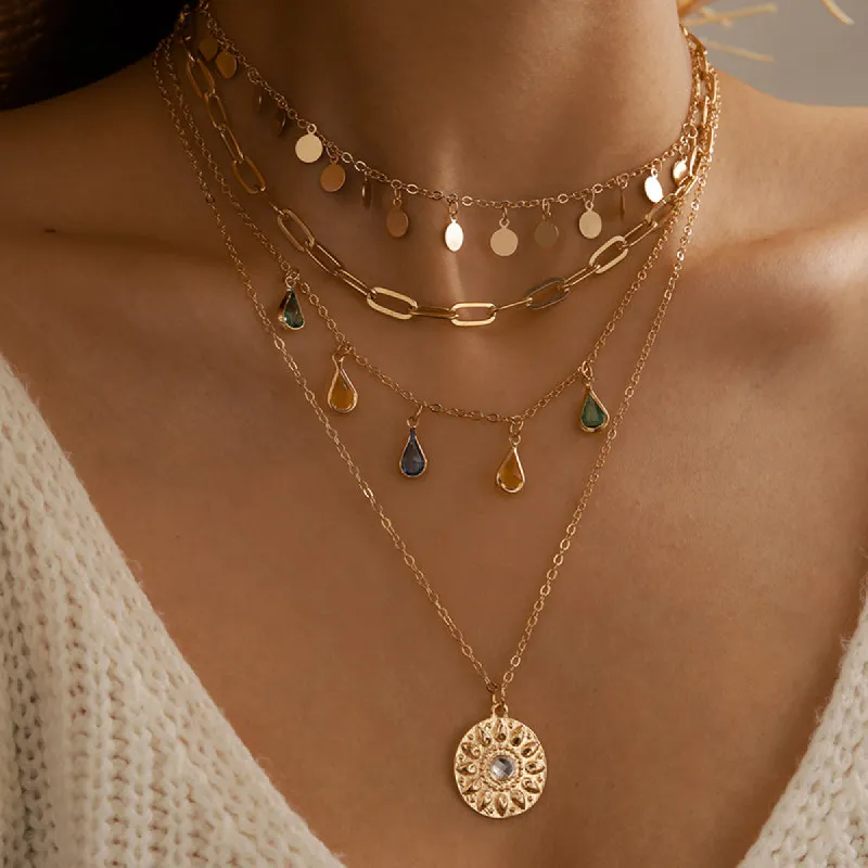Multilayer Sequins Colored Crystal Pendant Necklace sold by Like My Choice