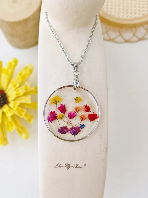 Rainbow Botanical Garden Dried Flowers Pendant Necklace sold by Like My Choice