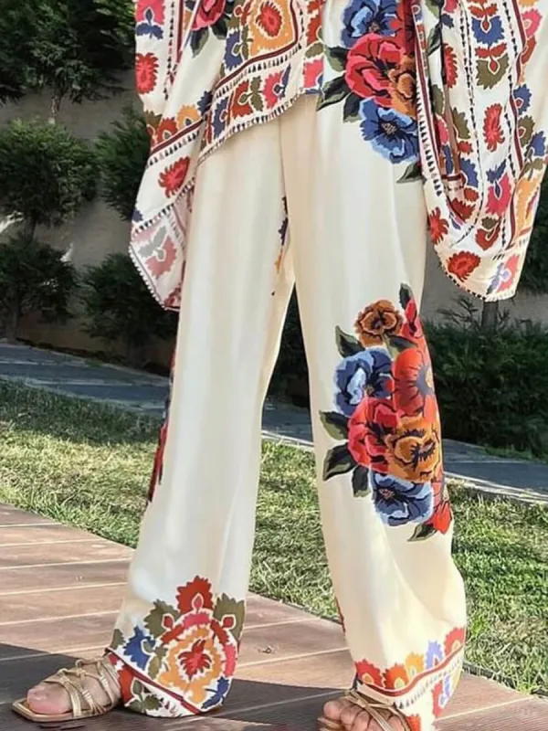 Unique Ethnic Print Elastic Waist Pocket Wide Leg Pants sold by Like My Choice
