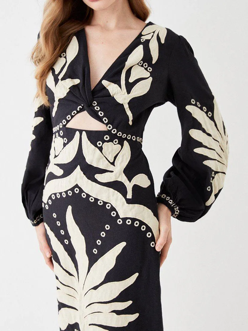 Unique Palm Tree Floral V-Neck Long Sleeve Midi Dress sold by Like My Choice product image thumbnail 2