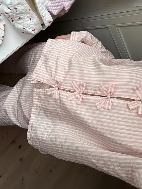 Loose Peach Ribbon And Bow Patchwork Pajama Set sold by Like My Choice