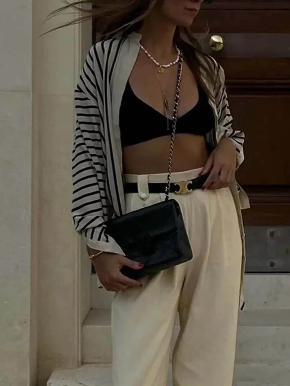 Elegant Casual Round Neck Striped Satin Loose Blouses sold by Like My Choice product image thumbnail 3