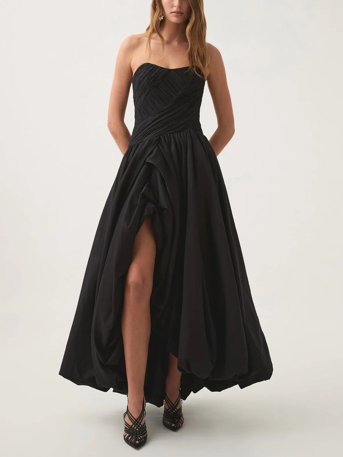 Unique Pleated Patchwork Slit Maxi Dress sold by Like My Choice