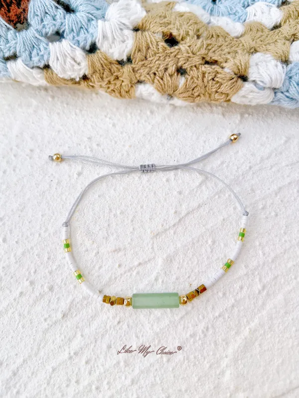 Adjustable Drawstring Beaded Bracelet Green Crystal sold by Like My Choice