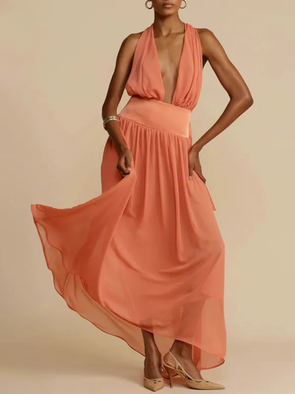Tulle Halter Neck Backless Maxi Dress sold by Like My Choice