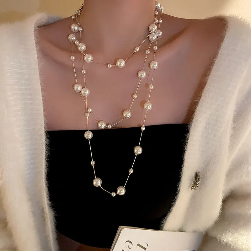 Long Pearl Court Style Clavicle Chain sold by Like My Choice