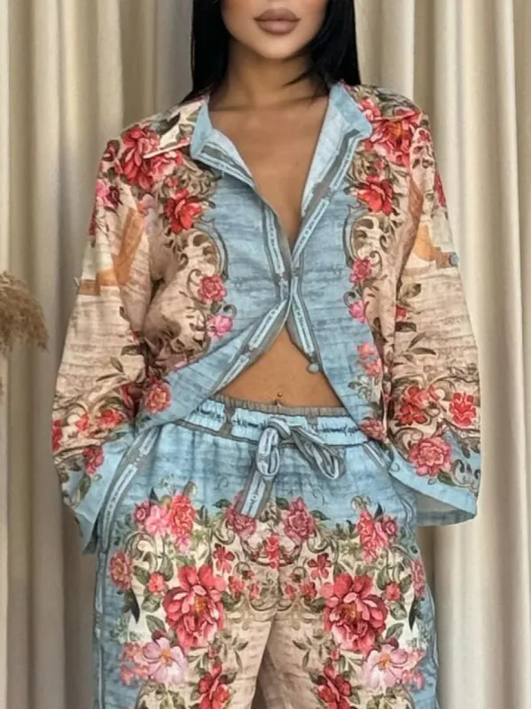 Unique Retro Palace Floral Print Loose Long-Sleeved Shirt sold by Like My Choice