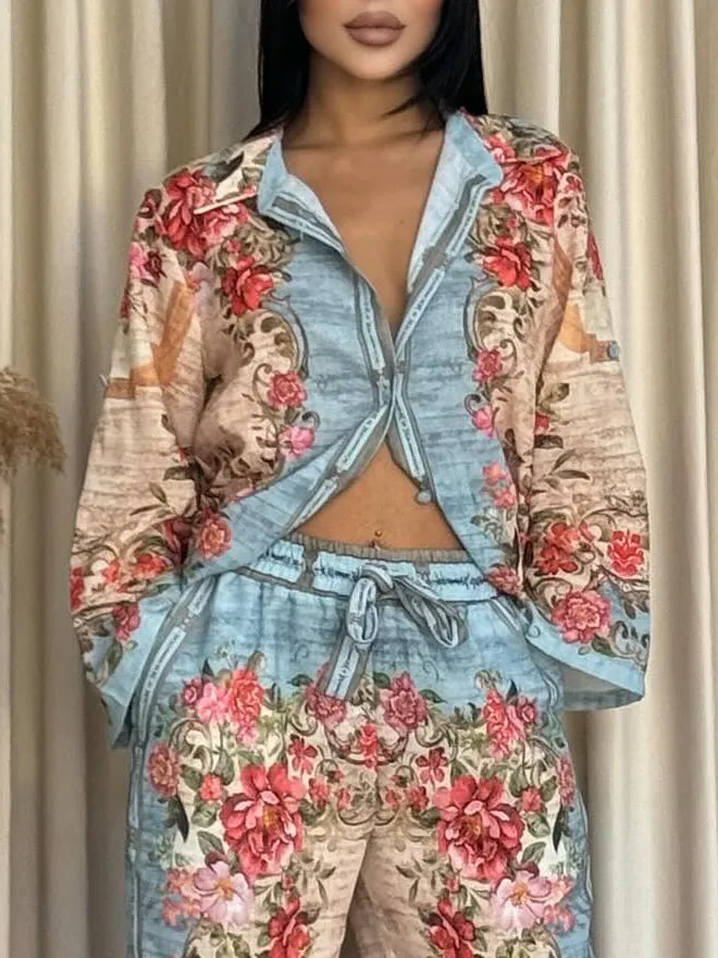 Unique Retro Palace Floral Print Loose Long-Sleeved Shirt sold by Like My Choice