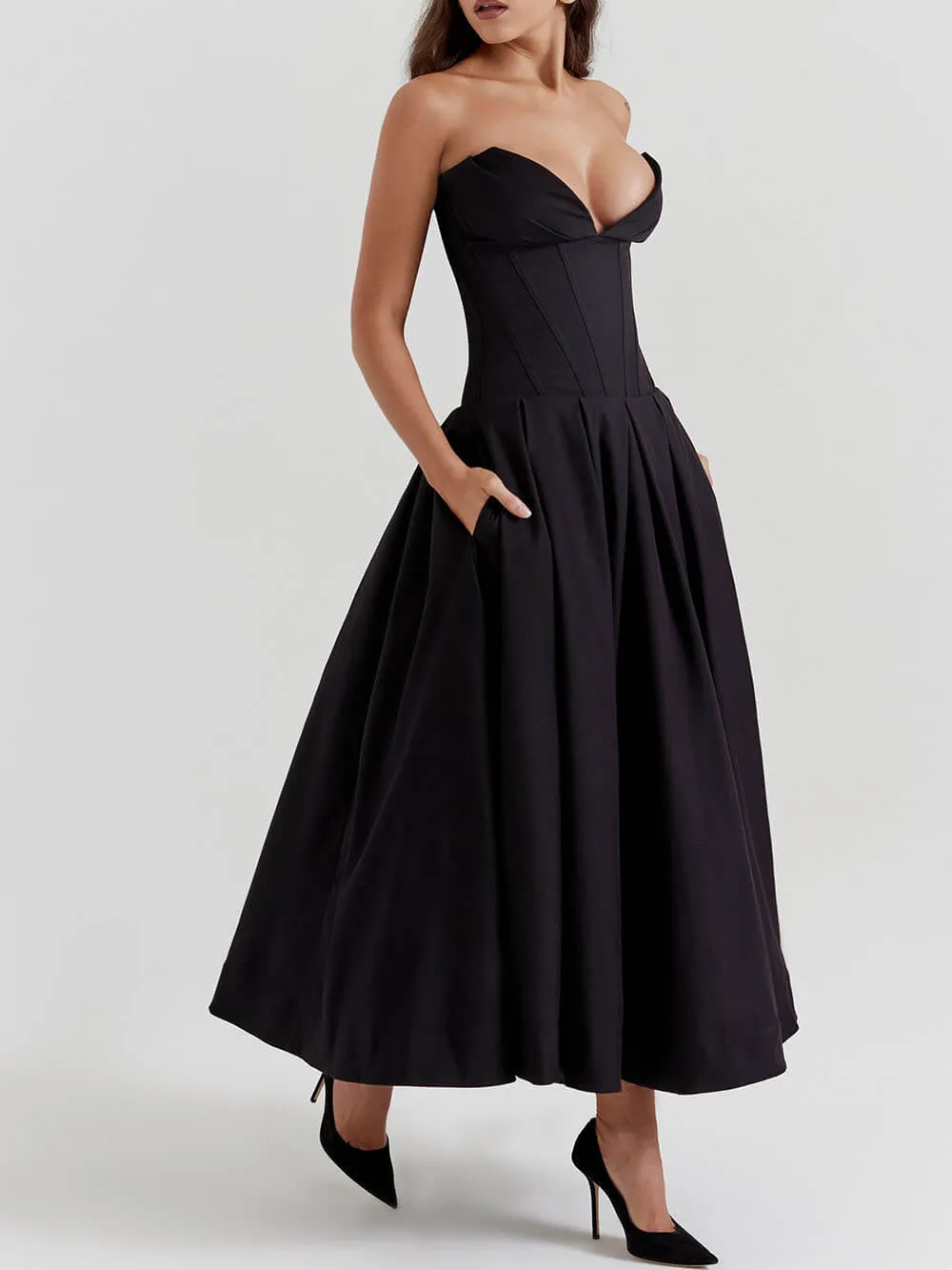 Black Strapless Midi Dress sold by Like My Choice product image thumbnail 3