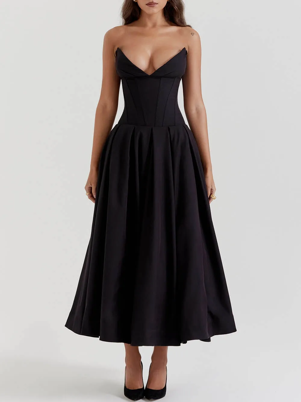 Black Strapless Midi Dress sold by Like My Choice
