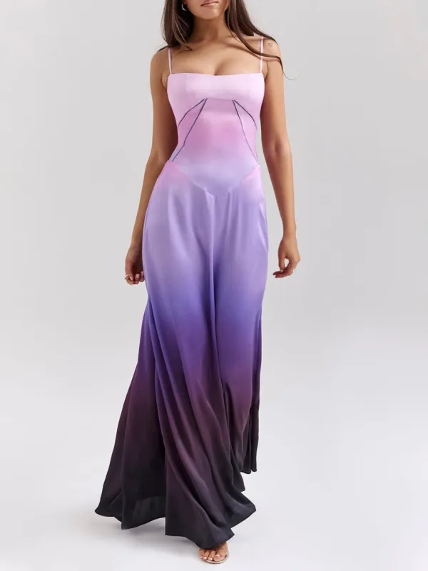 Unique Ombre Print Lace-Up Maxi Dress sold by Like My Choice