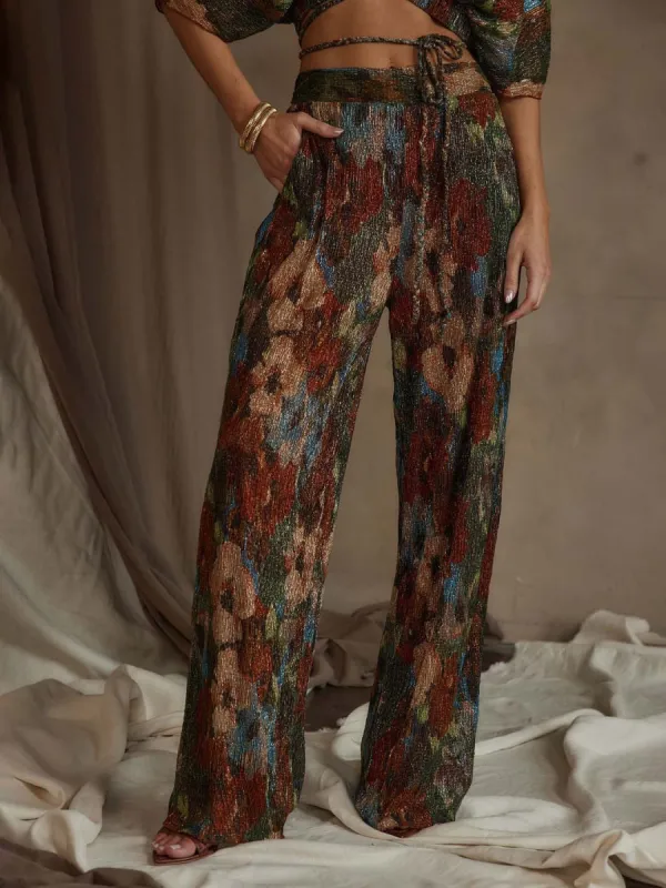 Unique Vintage Floral Print Pleated Side Pocket Wide-Leg Pants sold by Like My Choice