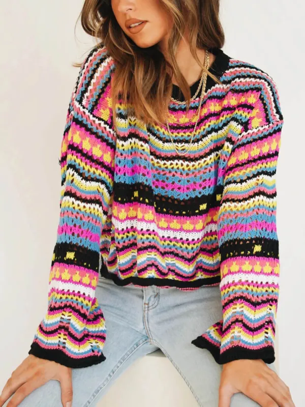 Mid-Color Crew Neck Striped Sweater sold by Like My Choice