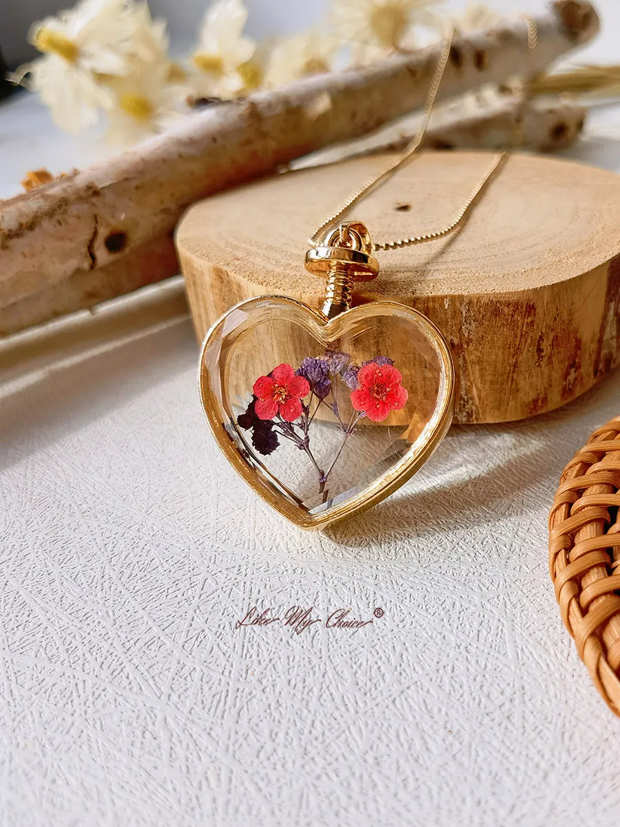 Lavender Forget-Me-Not Dried Flowers Crystal Glass Heart Necklace sold by Like My Choice product image thumbnail 5