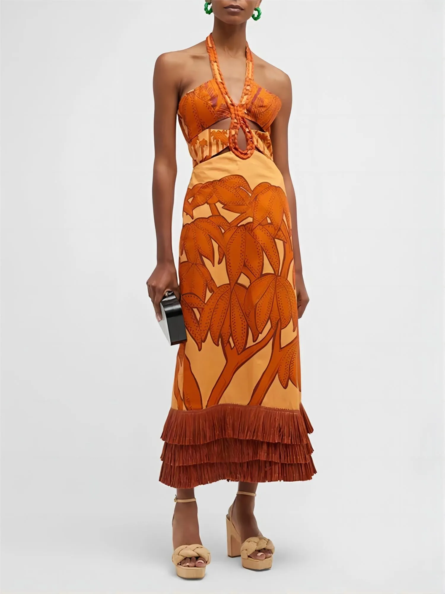 Exquisite Vintage Palm Tree Print Tassel Midi Dress sold by Like My Choice product image thumbnail 2